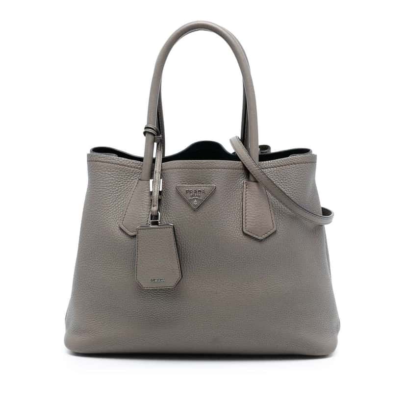 Prada Medium Vitello Daino Cuir Double Handle Satchel Grey Leather Good condition - Front View