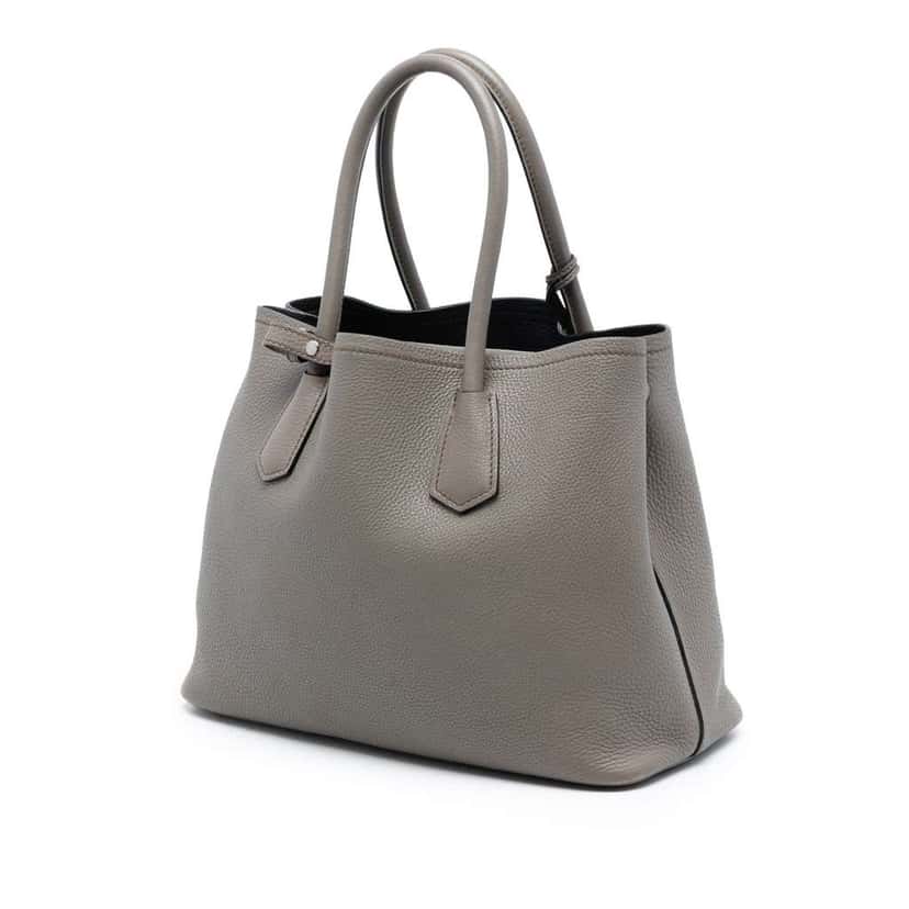 Prada Medium Vitello Daino Cuir Double Handle Satchel Grey Leather Good condition - Back View