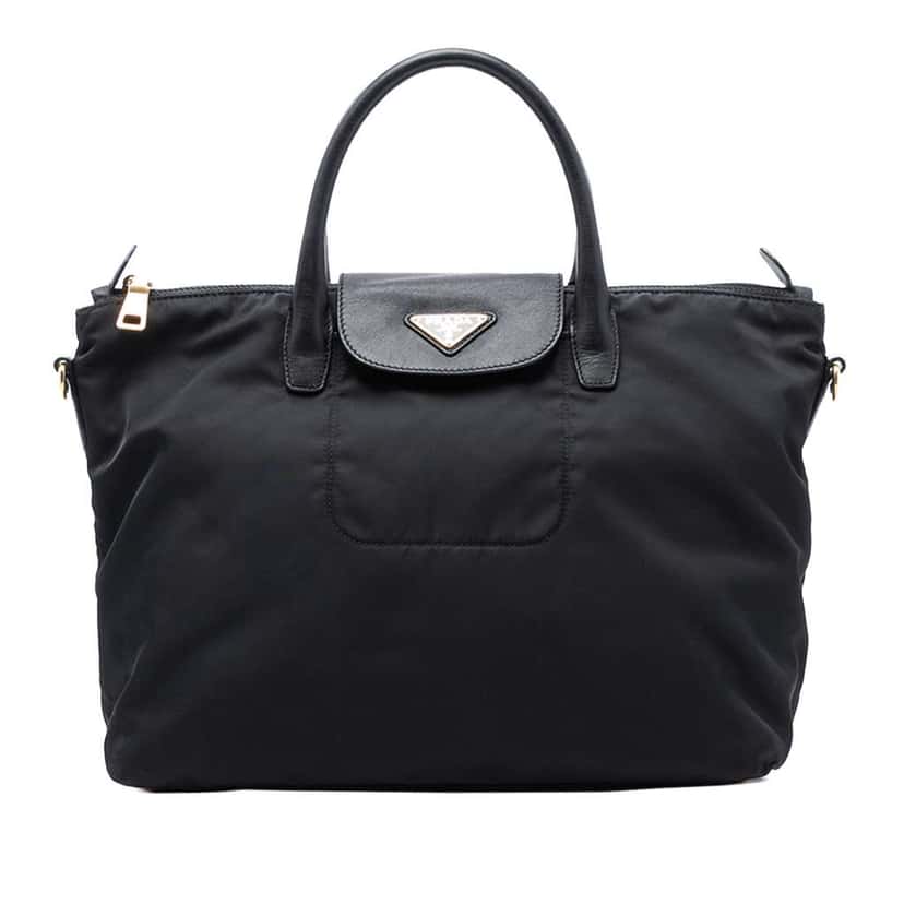 Prada Saffiano Trimmed Tessuto Satchel Black Good condition - Front View
