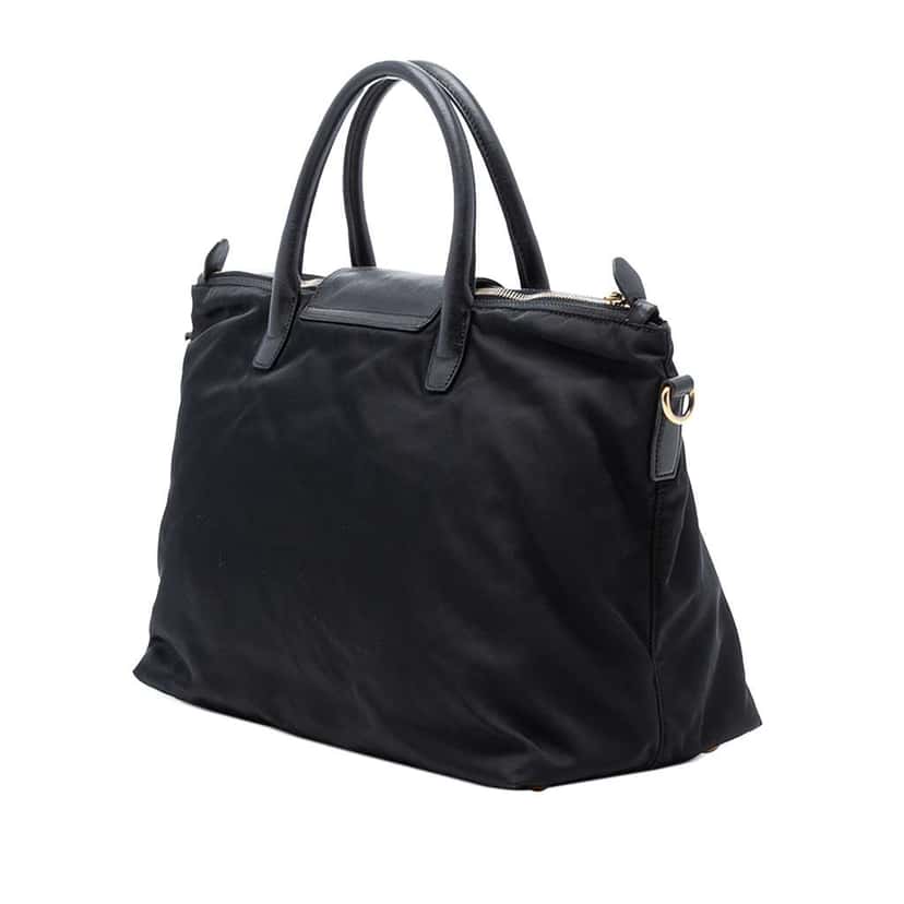 Prada Saffiano Trimmed Tessuto Satchel Black Good condition - Back View