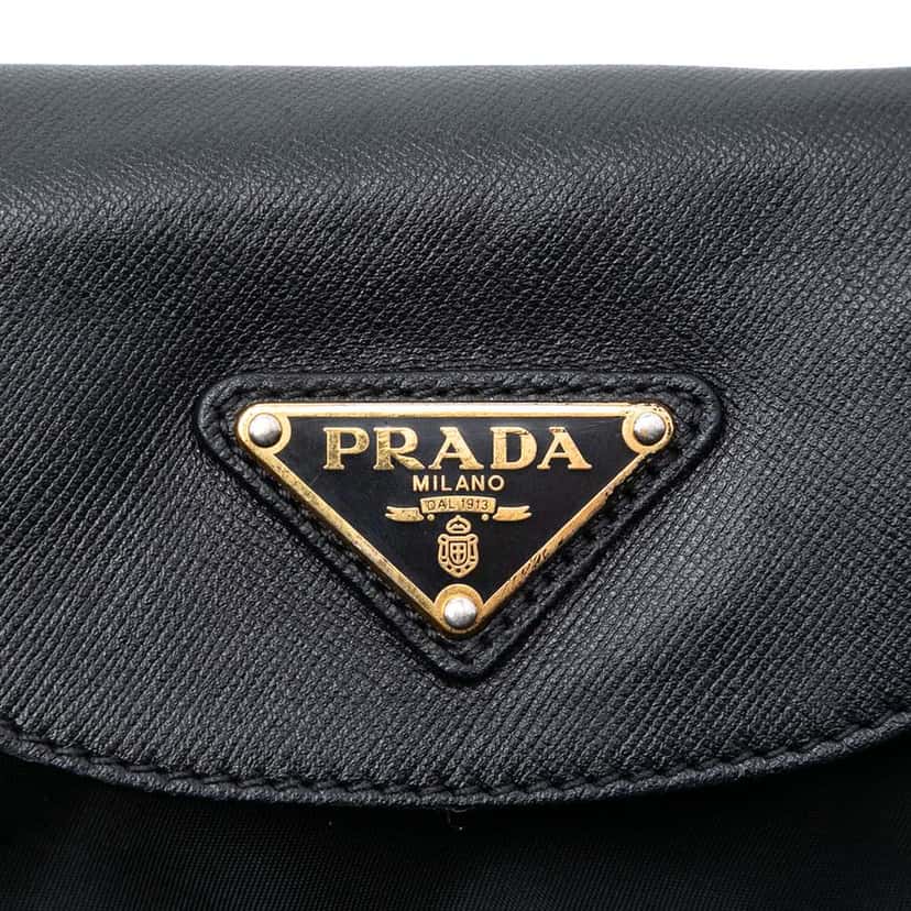 Prada Saffiano Trimmed Tessuto Satchel Black Good condition - Box View