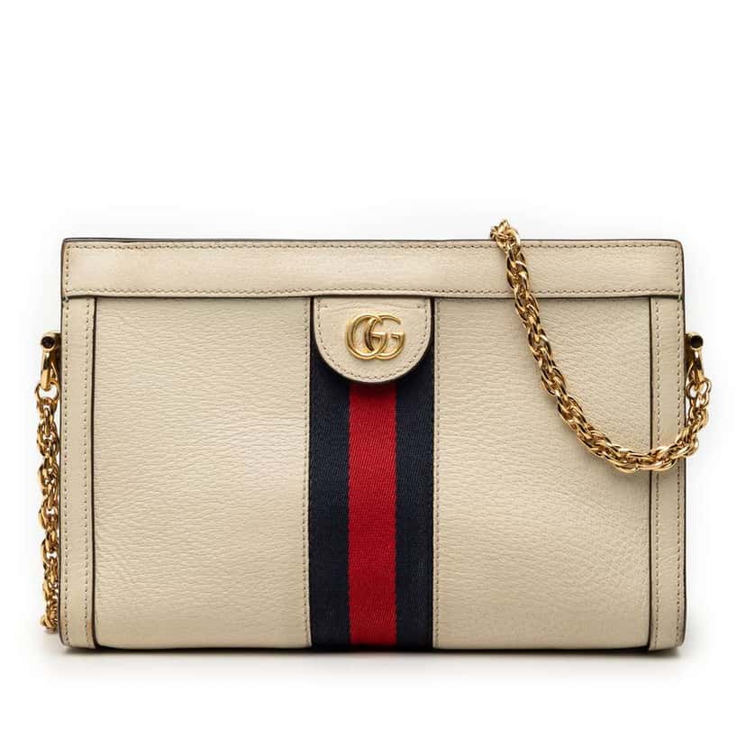 Gucci Small Calfskin Ophidia Chain Crossbody White Leather Very good condition - Front View
