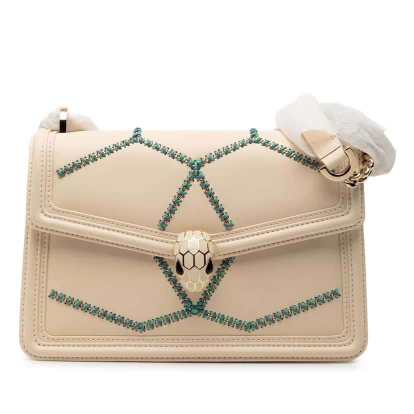 Bvlgari Leather Serpenti Forever Whipstitched Shoulder Bag Brown Leather Good condition - Front View