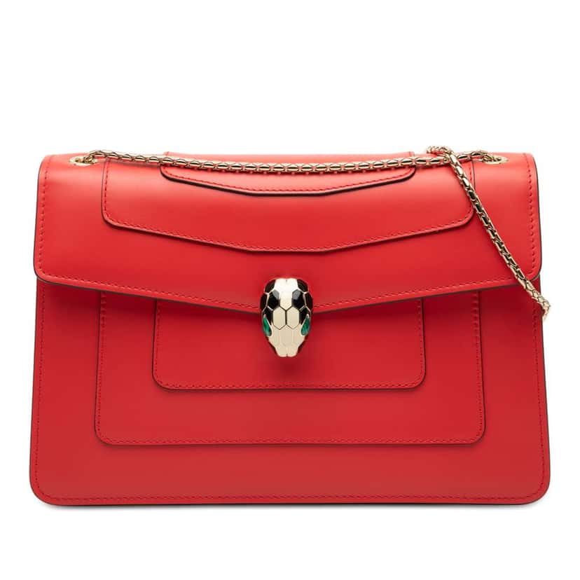 Bvlgari Medium Calfskin Serpenti Forever Shoulder Bag Red Leather Good condition - Front View