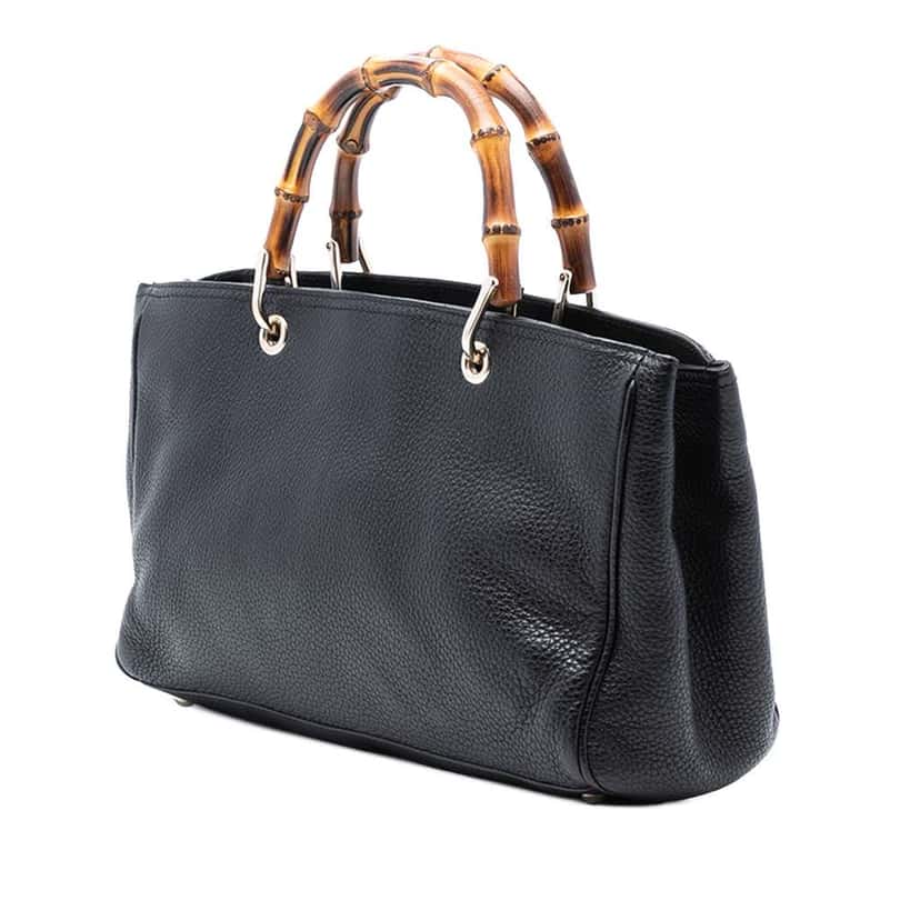 Gucci Medium Calfskin Bamboo Shopper Satchel Black Leather Good condition - Back View