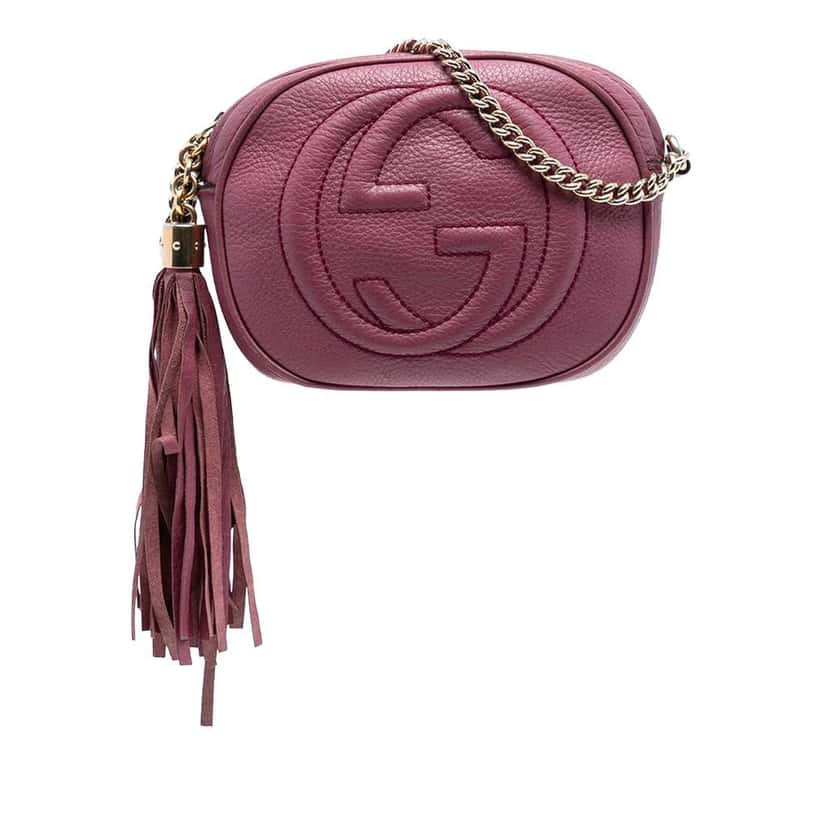 Gucci Mini Pebbled Calfskin Soho Chain Crossbody Pink Leather Very good condition - Front View