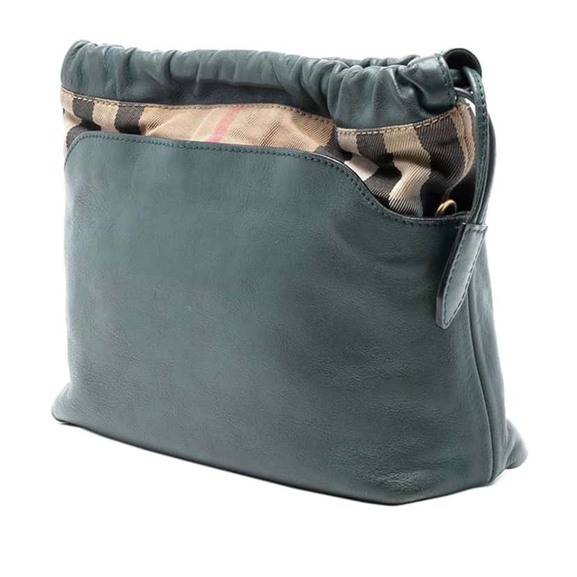 Burberry House Check Canvas and Calfskin Little Crush Crossbody Green Leather Very good condition - Back View