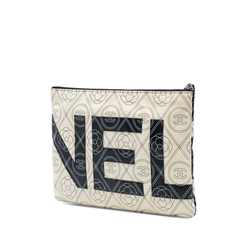 Chanel Coated Canvas Camellia Logo Wristlet Clutch Black Canvas Very good condition - Back View