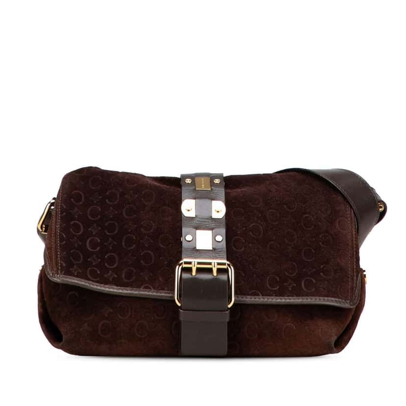 Celine C Macadam Suede Crossbody Brown Leather Good condition - Front View