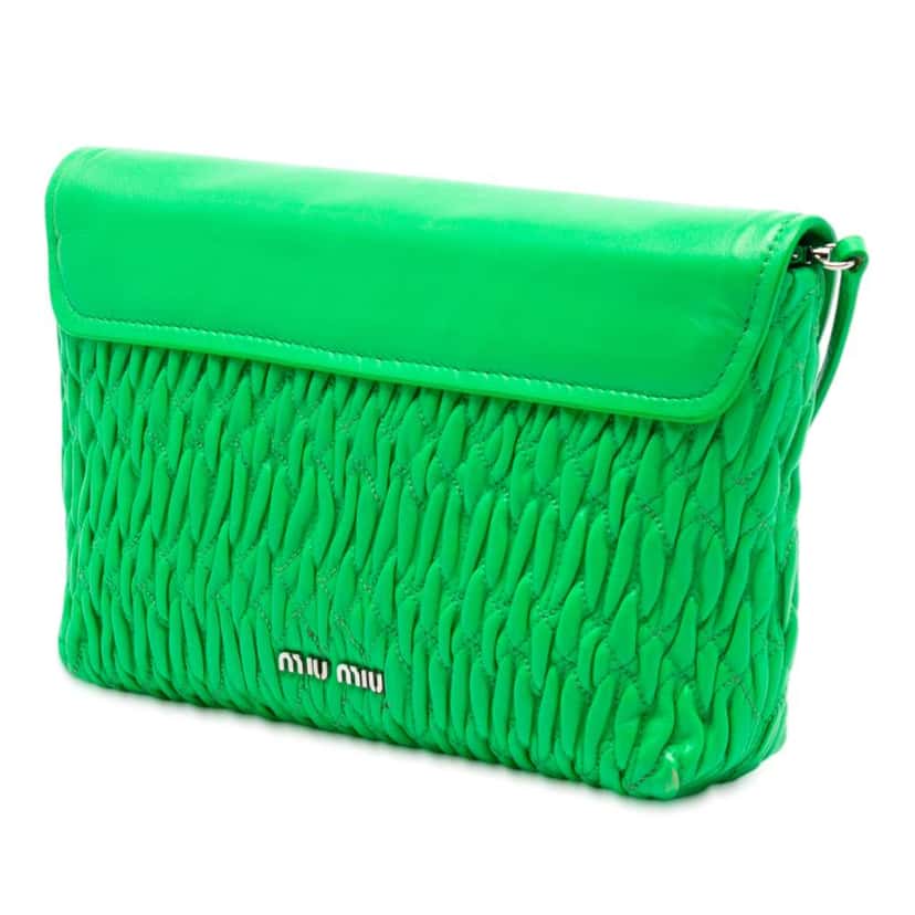 Miu Miu Matelasse Leather Crystal Flap Shoulder Bag Green Leather Very good condition - Back View