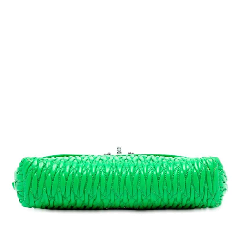 Miu Miu Matelasse Leather Crystal Flap Shoulder Bag Green Leather Very good condition - Inside View