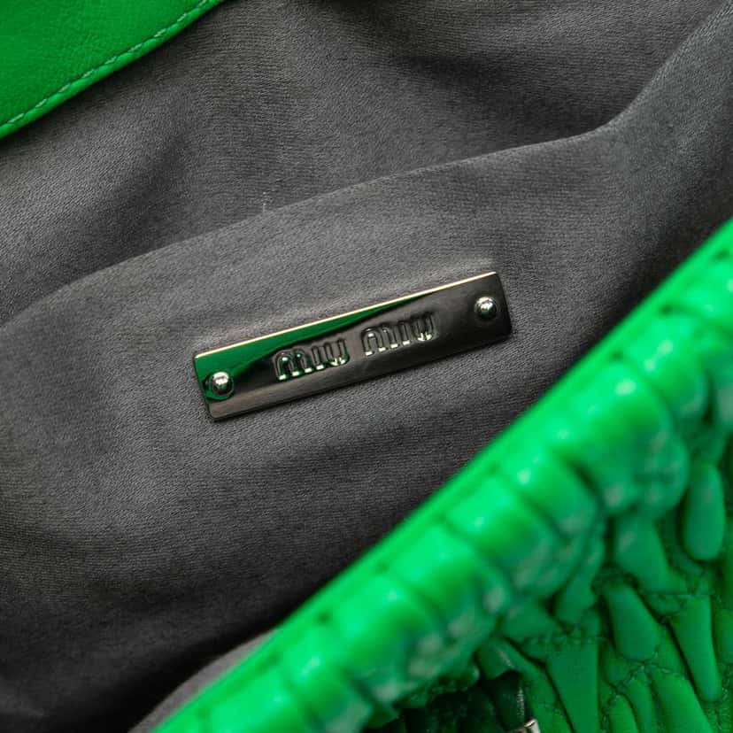 Miu Miu Matelasse Leather Crystal Flap Shoulder Bag Green Leather Very good condition - Box View
