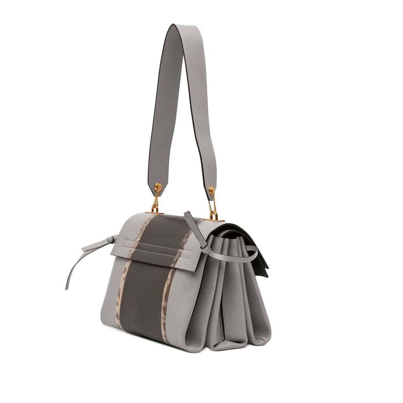 Valentino Small Watersnake Trimmed Colorblock Calfskin Vring Shoulder Bag Grey Leather Good condition - Back View