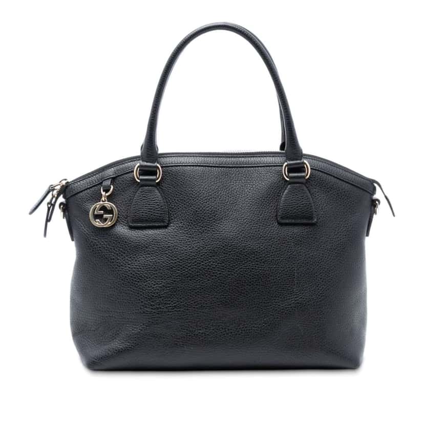 Gucci Medium Leather GG Charm Dome Satchel Black Leather Good condition - Front View
