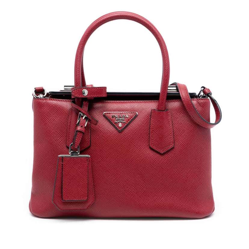 Prada Small Saffiano Cuir Turnlock Twin Satchel Red Leather Good condition - Front View