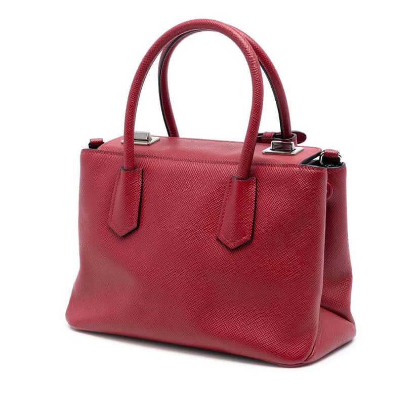 Prada Small Saffiano Cuir Turnlock Twin Satchel Red Leather Good condition - Back View