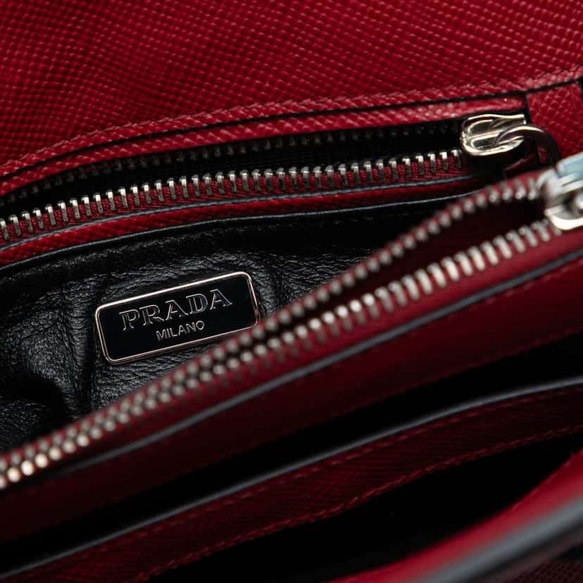 Prada Small Saffiano Cuir Turnlock Twin Satchel Red Leather Good condition - Box View