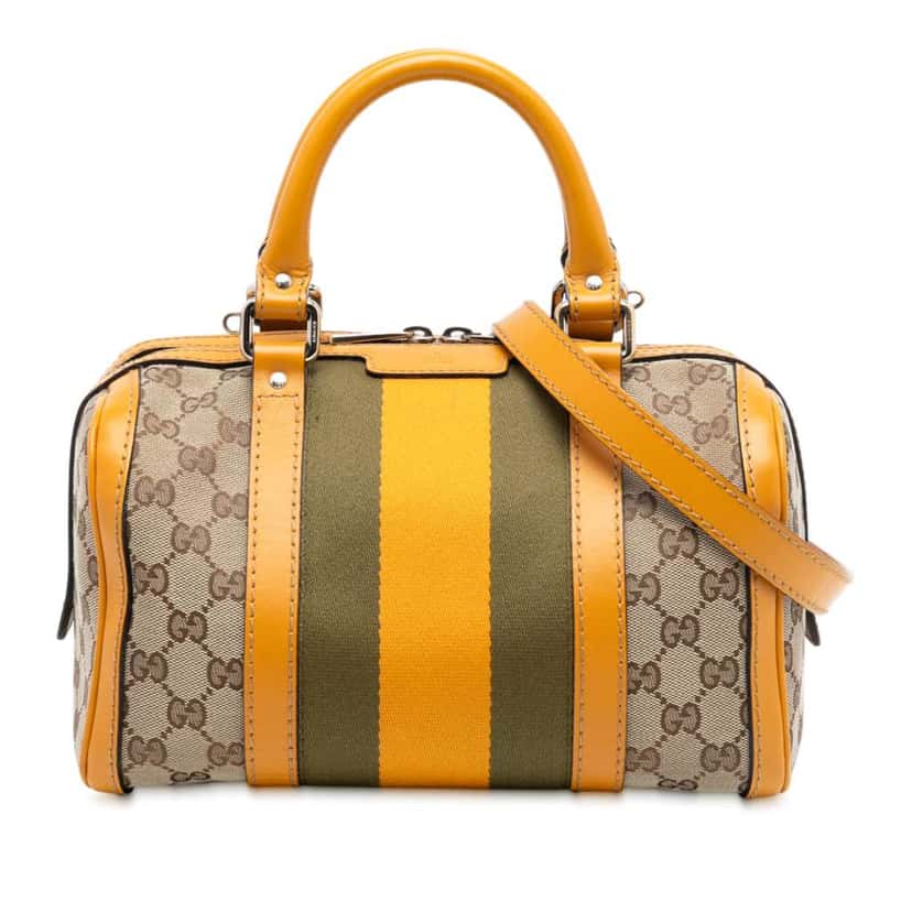 Gucci Small GG Canvas Web Joy Boston Bag Brown Canvas Good condition - Front View