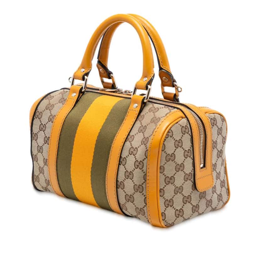 Gucci Small GG Canvas Web Joy Boston Bag Brown Canvas Good condition - Back View