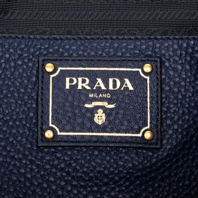 Prada Vitello Daino Open Convertible Tote Blue Leather Good condition - Box View