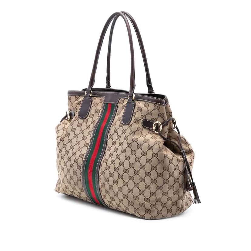 Gucci GG Canvas Web Tassel Tote Brown Canvas Good condition - Back View