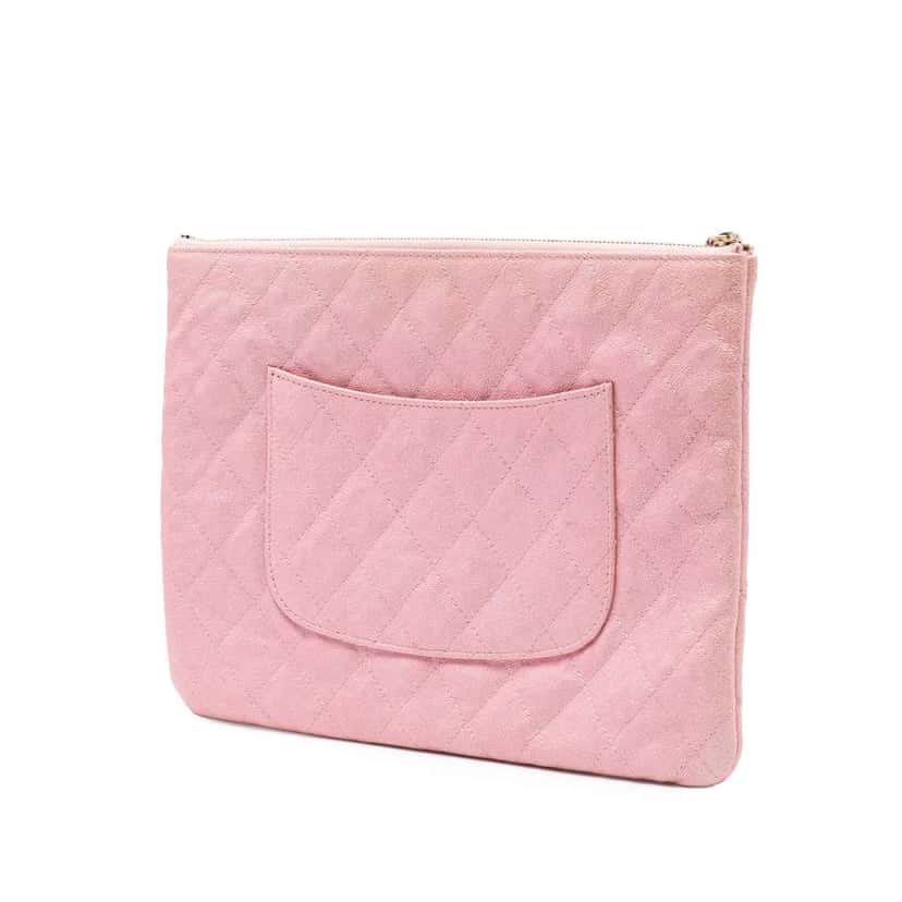 Chanel Large Quilted Iridescent Caviar Night by the C O Case Clutch Pink Leather Good condition - Back View