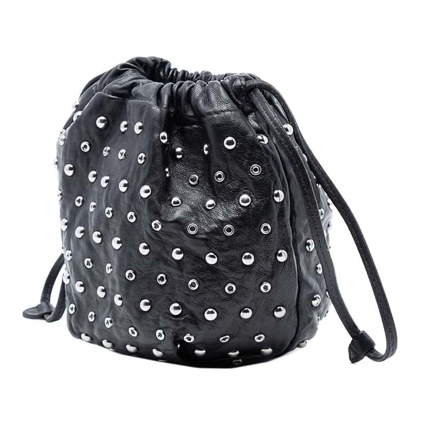 Prada Studded Leather Drawstring Pouch Black Leather Good condition - Back View