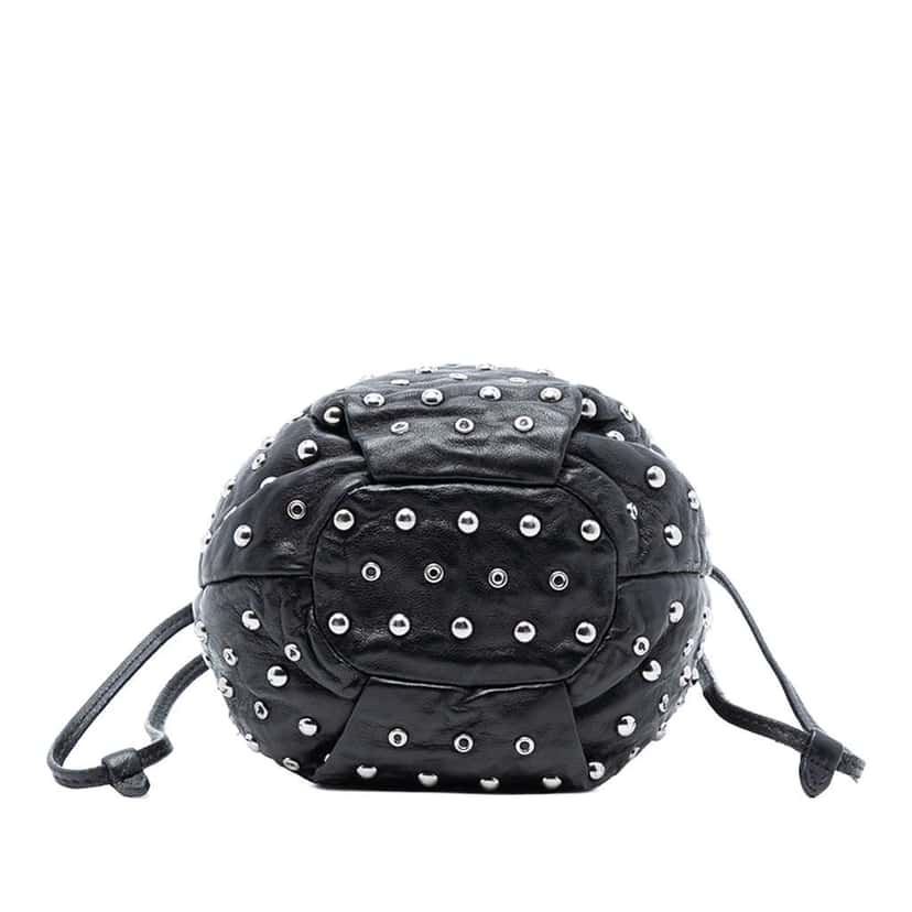 Prada Studded Leather Drawstring Pouch Black Leather Good condition - Inside View