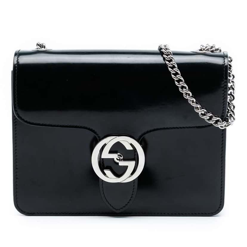 Gucci Small Polished Calfskin Interlocking G Dollar Crossbody Black Leather Very good condition - Front View