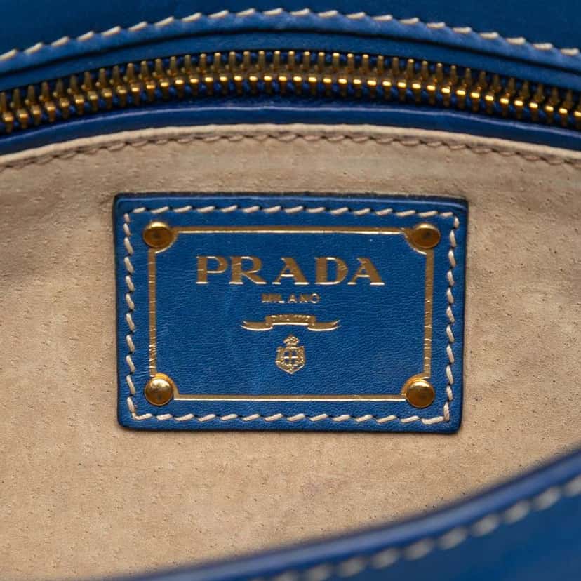 Prada City Calf Pattina Clutch Blue Leather Good condition - Box View