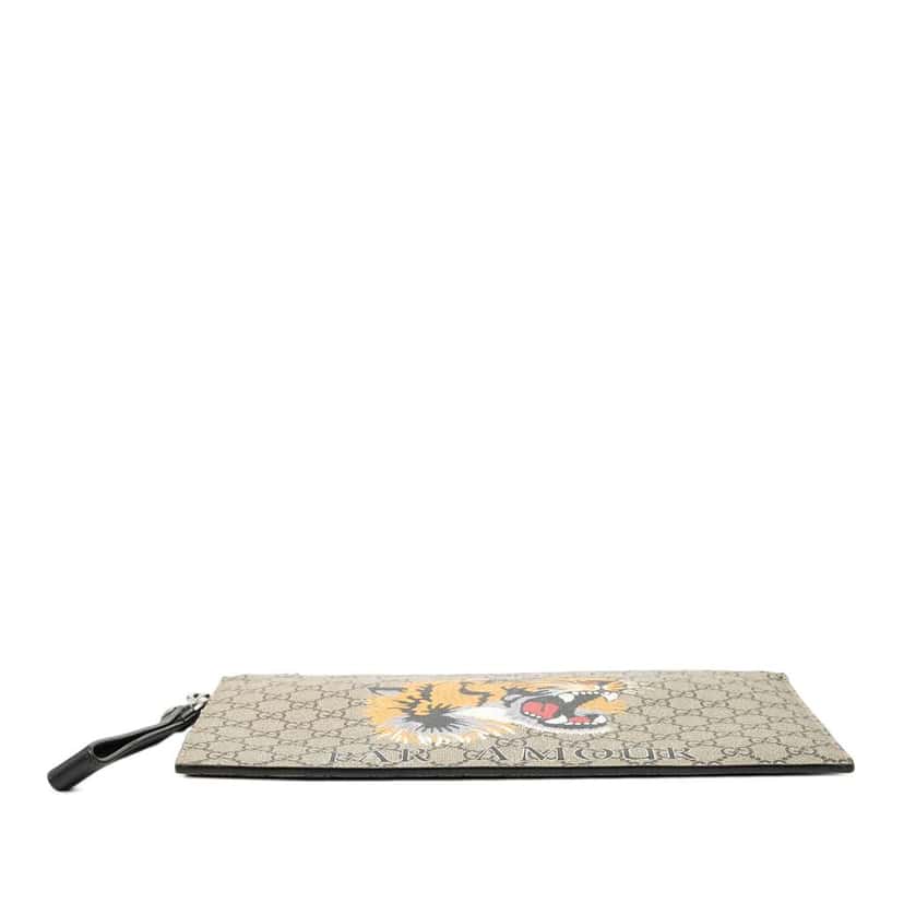 Gucci GG Supreme Tiger Clutch Brown Canvas Good condition - Inside View
