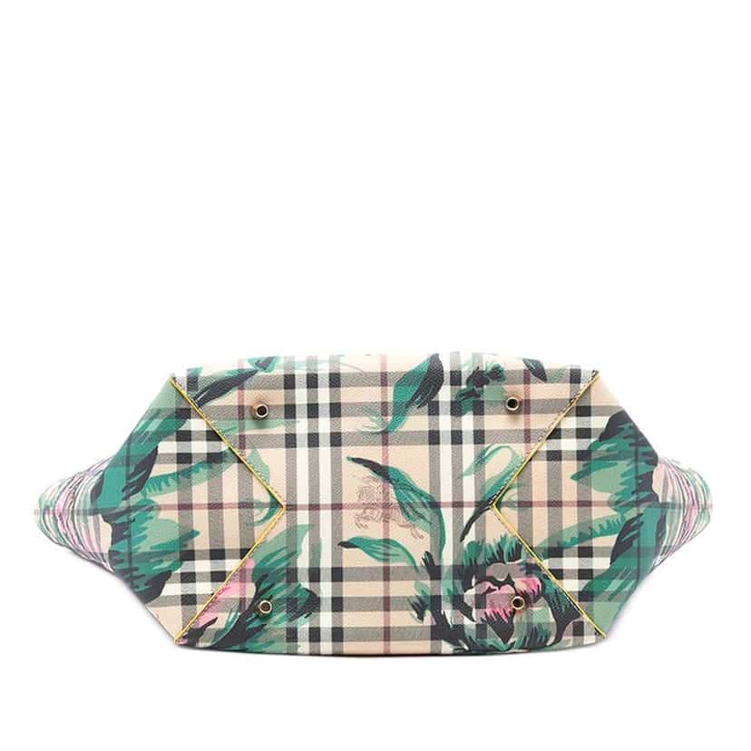 Burberry Small Haymarket Check Floral Print Coated Canvas Canterbury Tote Brown Canvas Good condition - Inside View