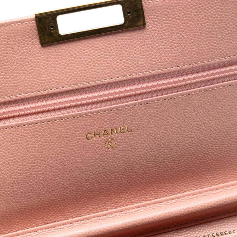 Chanel Quilted Caviar Golden Class Wallet On Chain Pink Leather Very good condition - Box View