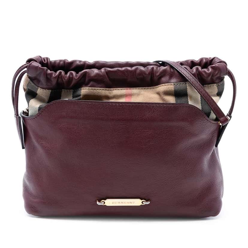 Burberry House Check Canvas and Calfskin Little Crush Crossbody Red Leather Very good condition - Front View