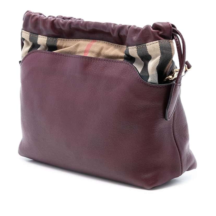 Burberry House Check Canvas and Calfskin Little Crush Crossbody Red Leather Very good condition - Back View