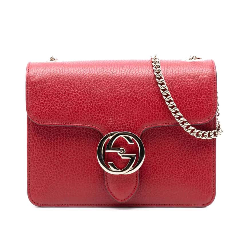 Gucci Small Dollar Calfskin Interlocking G Crossbody Red Leather Very good condition - Front View