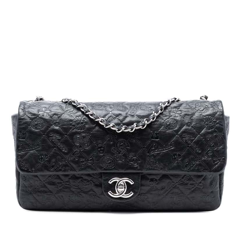Chanel Jumbo Embossed Calfskin Lucky Symbols Flap Black Leather Good condition - Front View