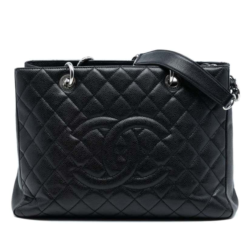 Chanel Caviar Grand Shopping Tote Black Leather Very good condition - Front View