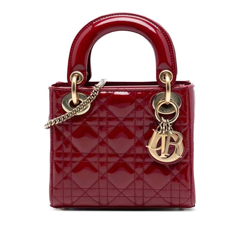 Dior Mini Patent Cannage Lady Dior Red Leather Good condition - Front View