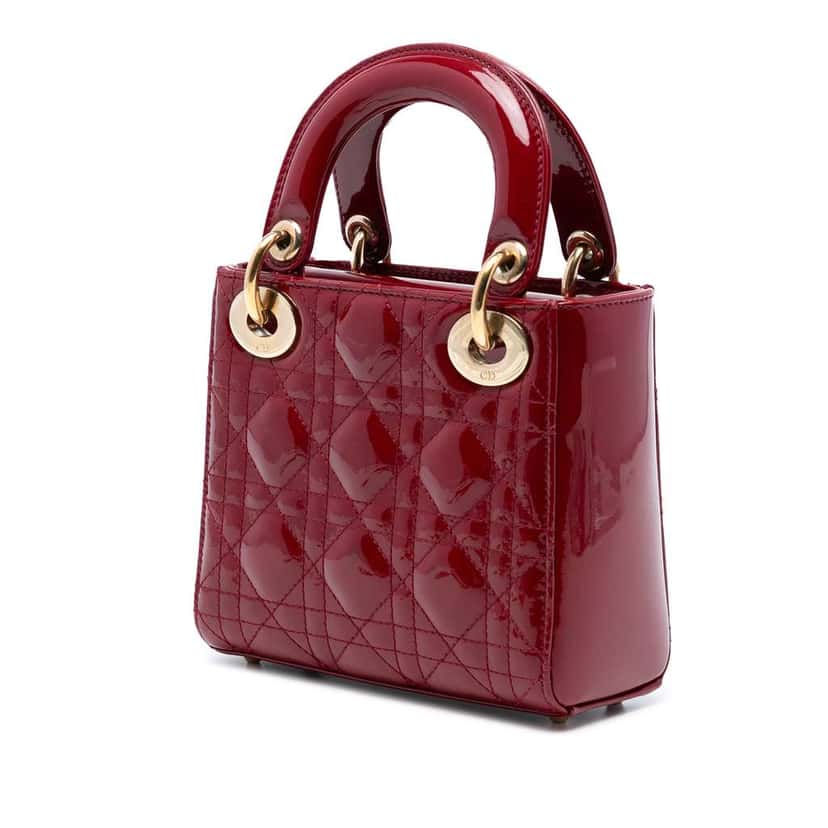 Dior Mini Patent Cannage Lady Dior Red Leather Good condition - Back View