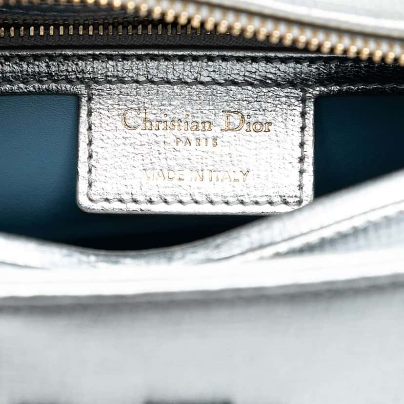 Dior Medium Calfskin Patch Embellished Lady Dior Silver Leather Very good condition - Box View