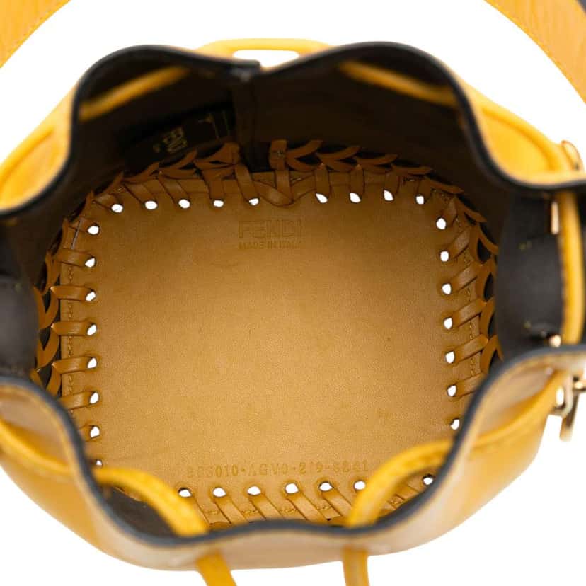 Fendi Mini Embossed Leather Whipstitch Mon Tresor Bucket Bag Yellow Leather Very good condition - Model View