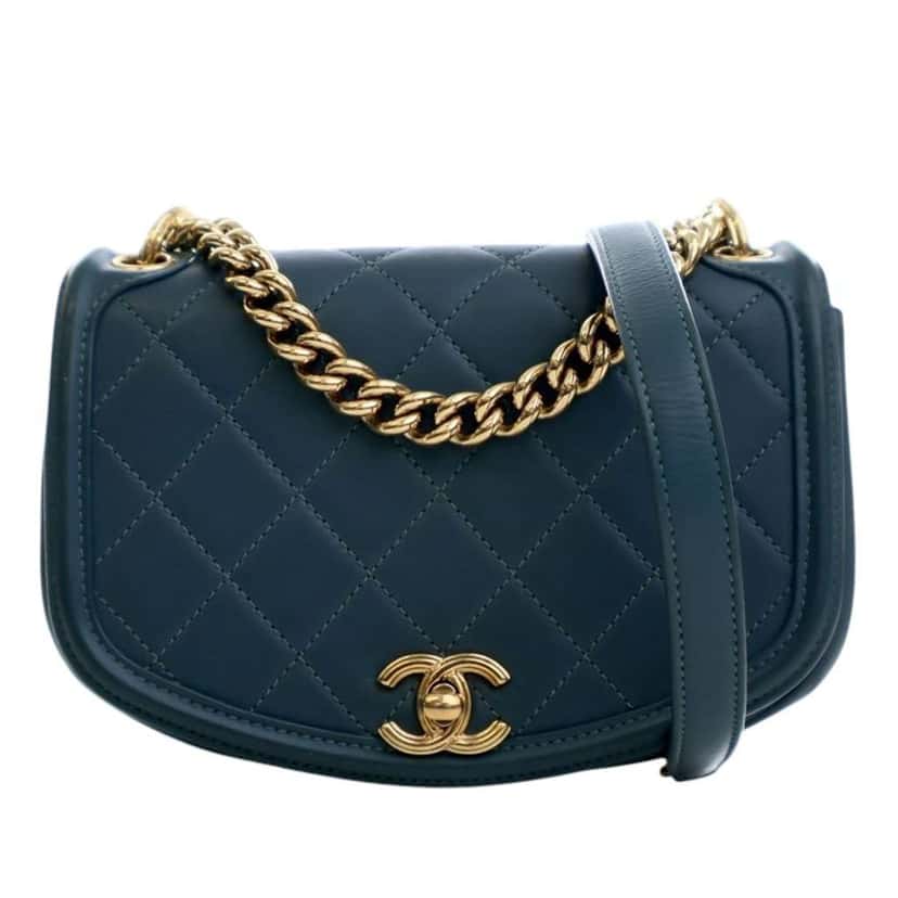 Chanel Mini Quilted Calfskin Underline Flap Blue Leather Good condition - Front View