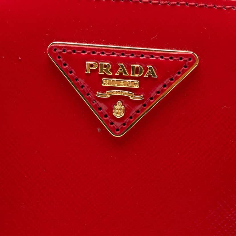 Prada Mini Saffiano Vernice Galleria Double Zip Satchel Red Leather Good condition - Box View
