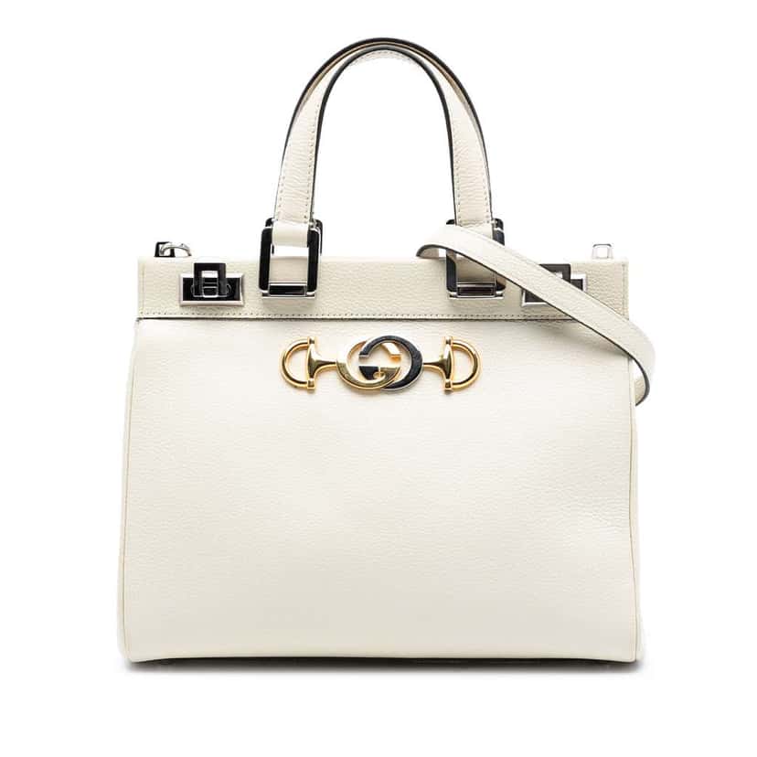 Gucci Small Grained Calfskin Zumi Top Handle Bag White Leather Very good condition - Front View