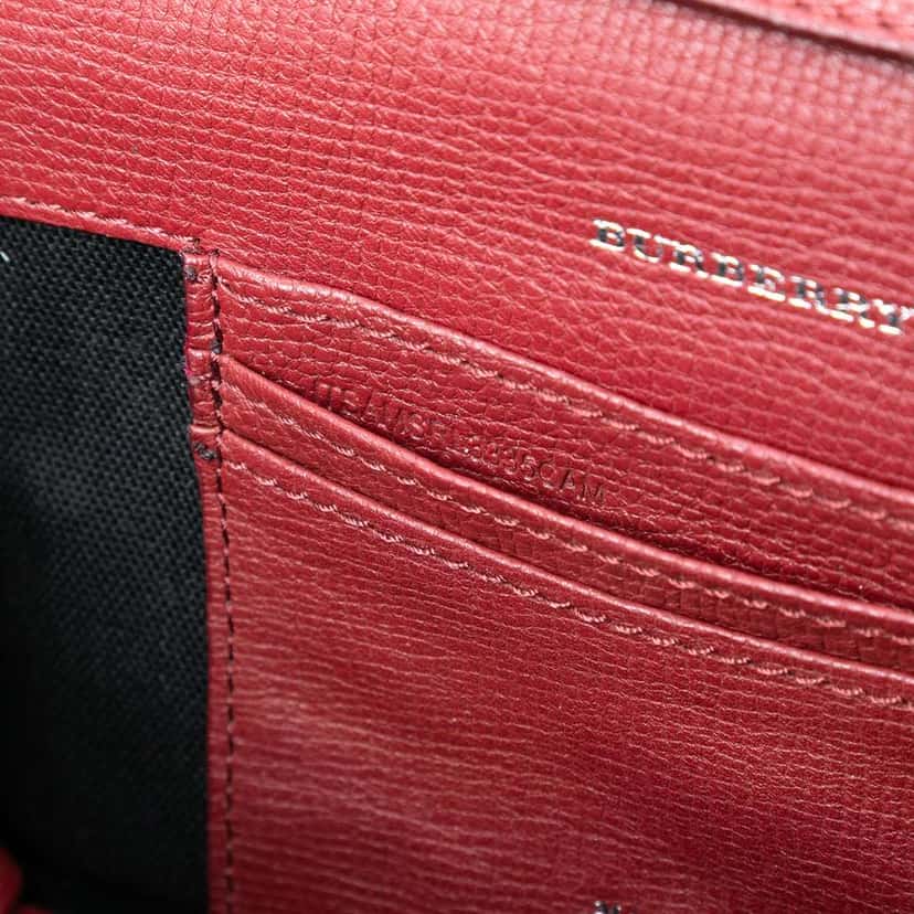 Burberry Small Leather and House Check Canvas Derby Macken Crossbody Red Leather Very good condition - Box View