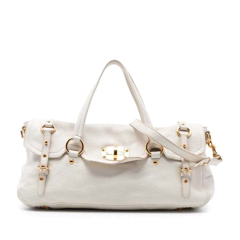 Miu Miu Cervo Deerskin East West Satchel White Leather Good condition - Front View