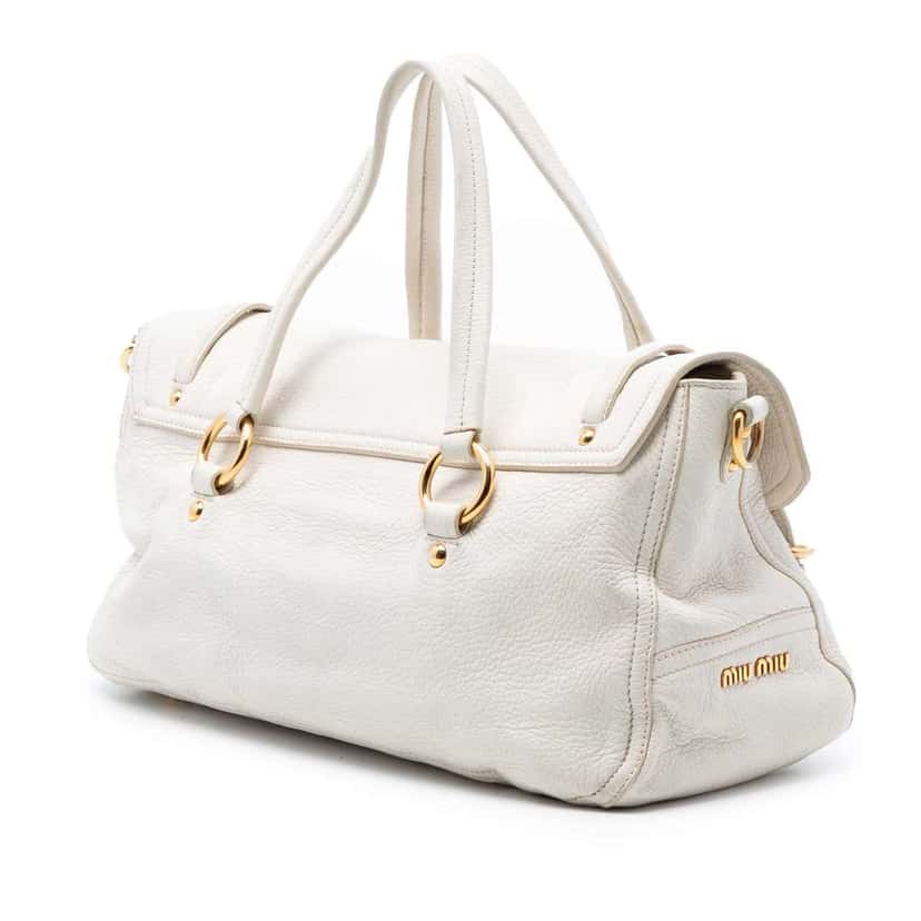 Miu Miu Cervo Deerskin East West Satchel White Leather Good condition - Back View