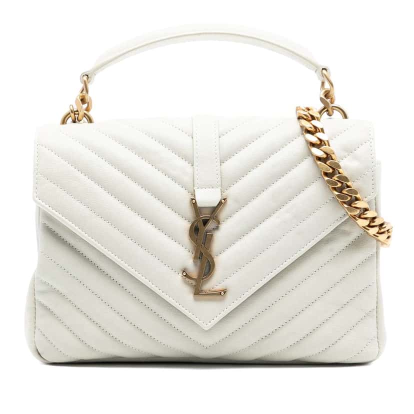 Saint Laurent Medium Chevron Sheepskin Monogram College Satchel White Leather Very good condition - Front View