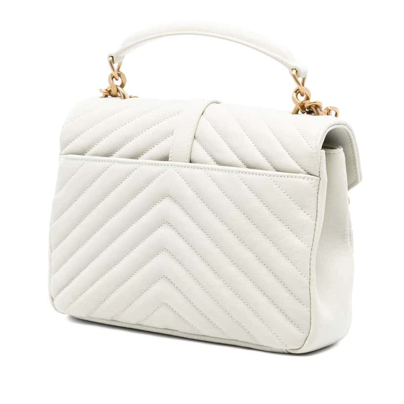 Saint Laurent Medium Chevron Sheepskin Monogram College Satchel White Leather Very good condition - Back View